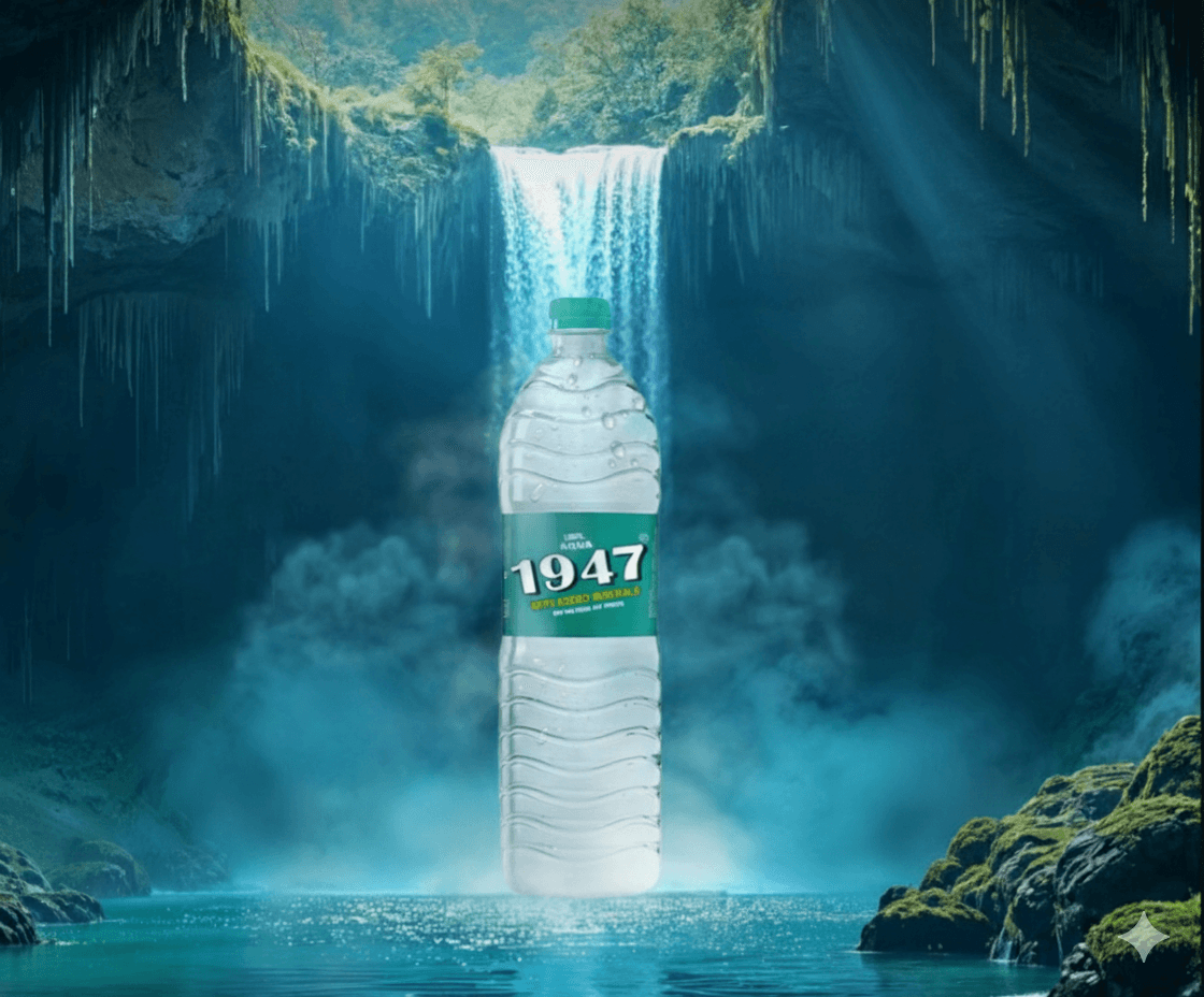Waterfalls and 1947 water bottle